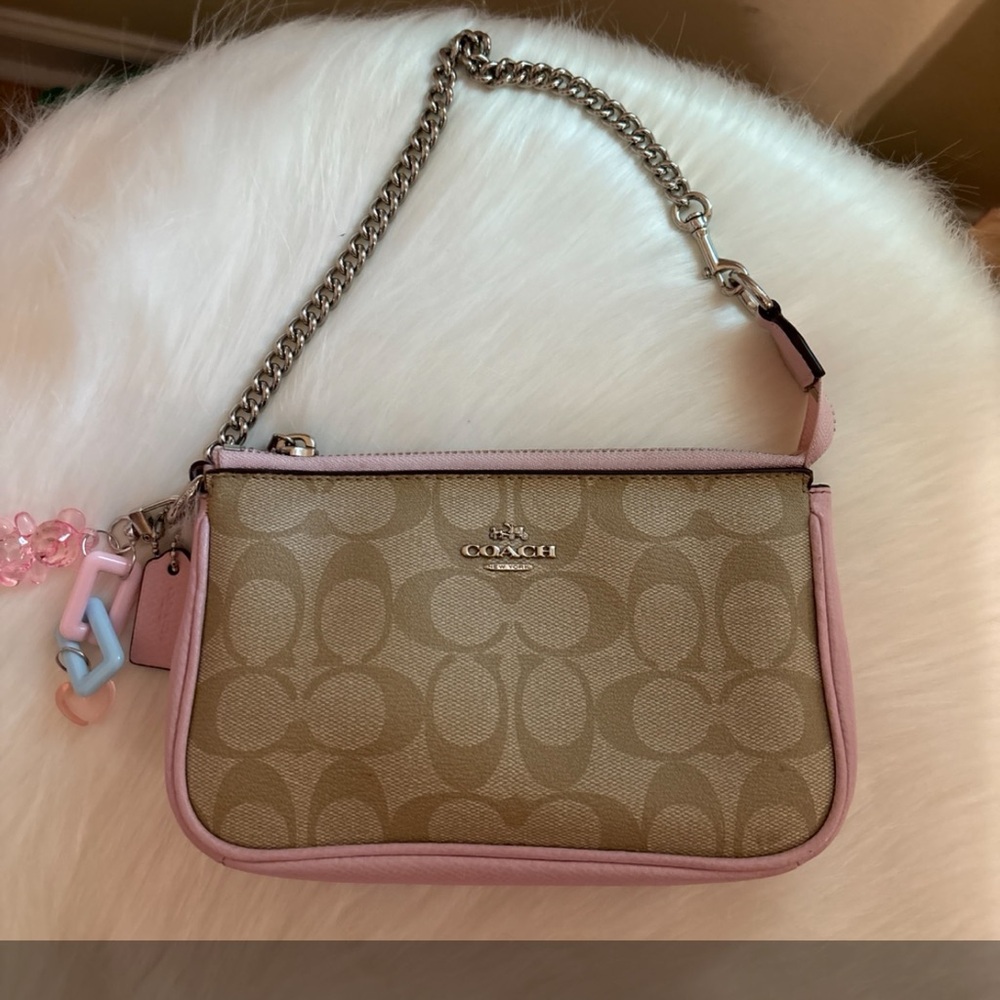 Coach Tan and Pink Signature Wristlet